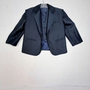 Lito Childrens Wear Boys Navy Herringbone Suit Blazer and Vest Set Size 4